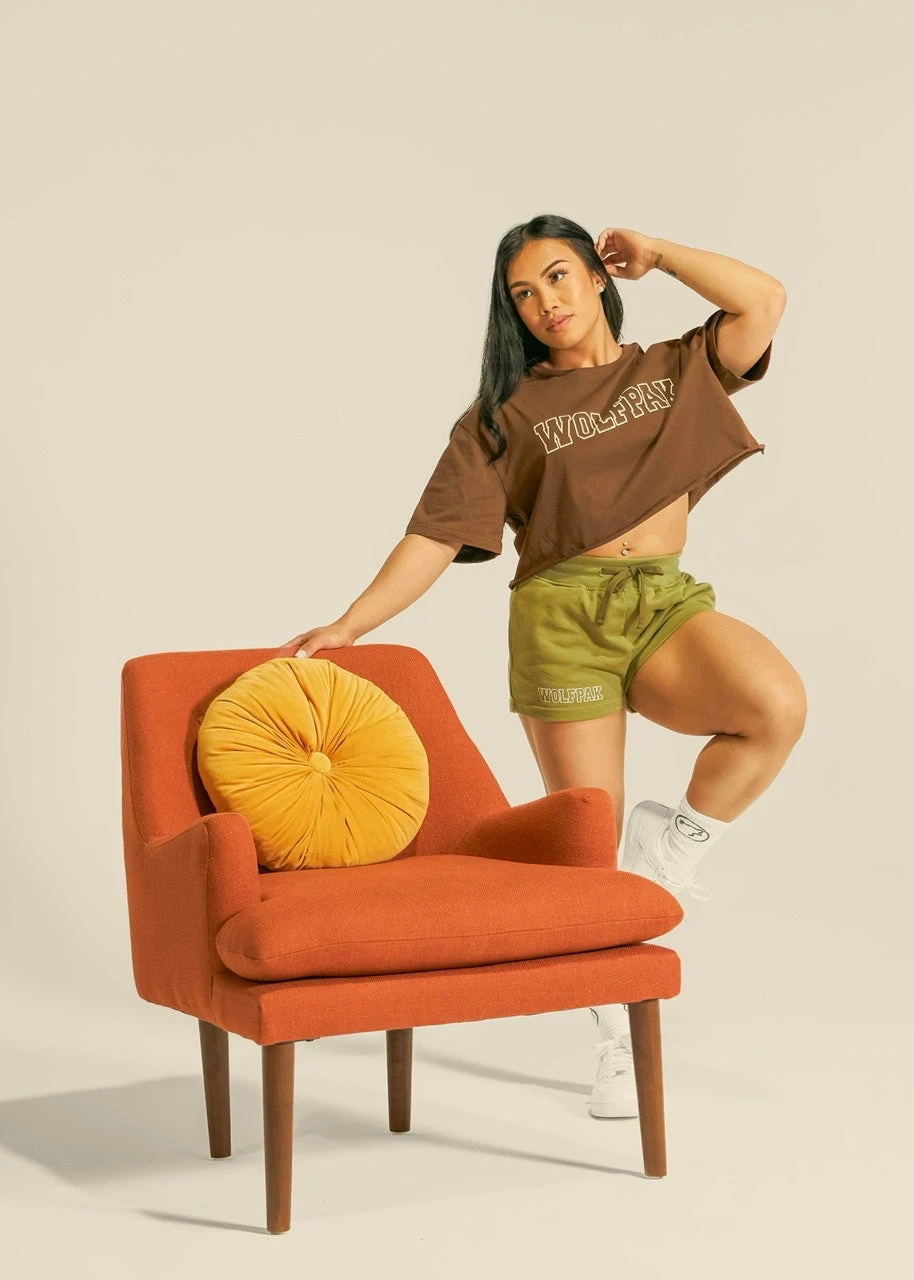 Women's Varsity Cropped Tee Mocha Brown 7 Women's Varsity Cropped Tee Mocha Brown - Image 7