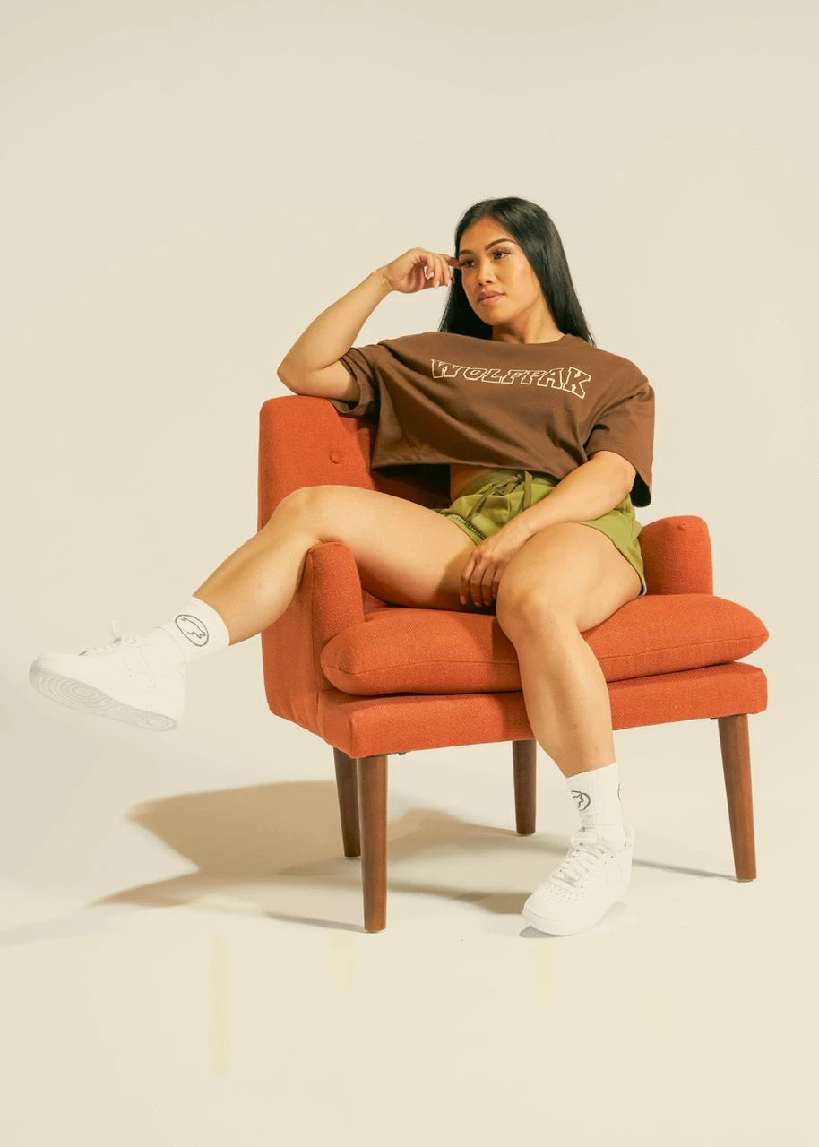 Women's Varsity Cropped Tee Mocha Brown 6 Women's Varsity Cropped Tee Mocha Brown - Image 6