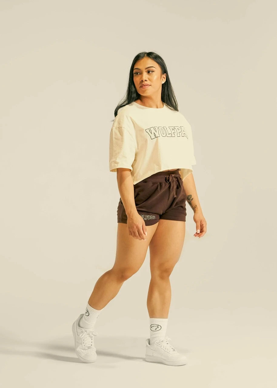Women's Varsity Shorts Mocha Brown 4 Women's Varsity Shorts Mocha Brown - Image 4