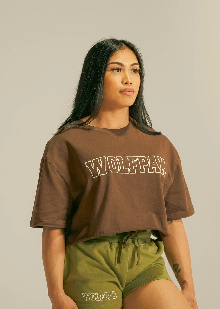 Women's Varsity Cropped Tee Mocha Brown 1 Women's Varsity Cropped Tee Mocha Brown